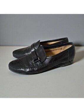 SANTONI Men's Black Leather Dress Shoes Loafers Size 9